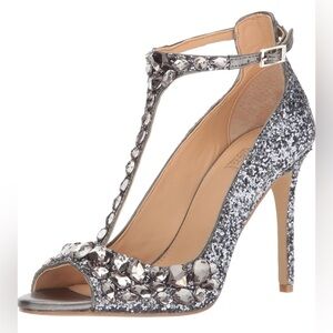 Jewel Badgley Mischka Conroy Metallic Glitter Evening Shoe sz 9 Pre-Owned